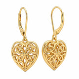 14K Gold Plated Celtic Knot Openwork Heart Leverback Earrings Christmas Birthday Gift