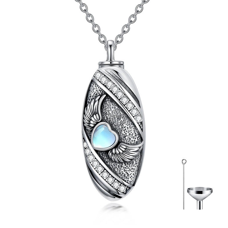 Sterling Silver Oval Paw Prints Dog FootPrints  Heart Rabbit Urn Necklace for Ashes Keepsake Jewelry for Women