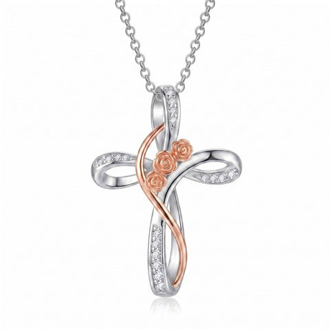 Sterling Silver Daisy Rose Plumeria Lotus Sunflower Cross Pendant Necklace for Women