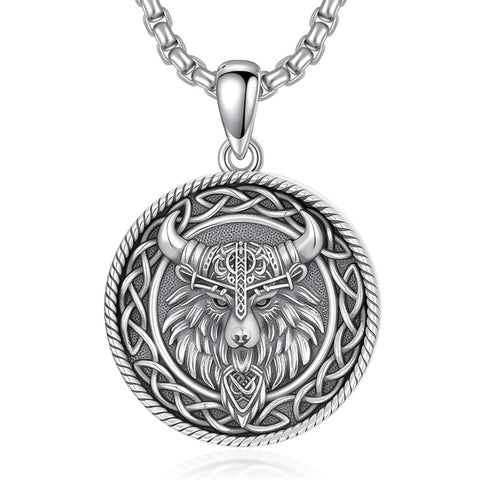 Sterling Silver Viking Raven Bear Odin Wolf Pendant Necklace for Men