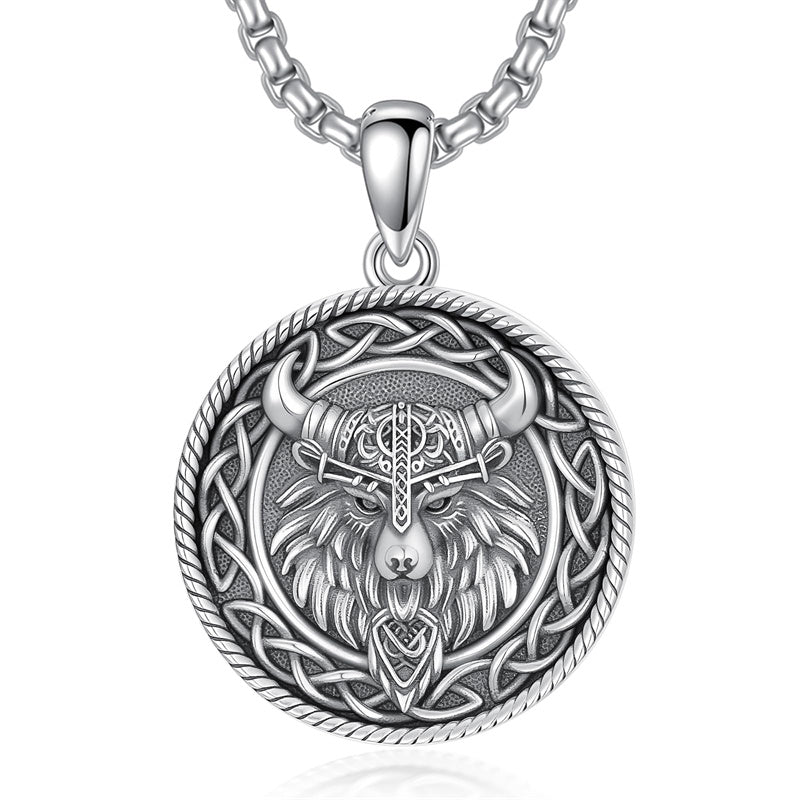 Sterling Silver Viking Raven Bear Odin Wolf Pendant Necklace for Men