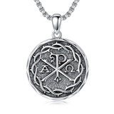 Sterling Silver Chi Rho Alpha Omega PX XP Symbol Pendant Religious  Necklace