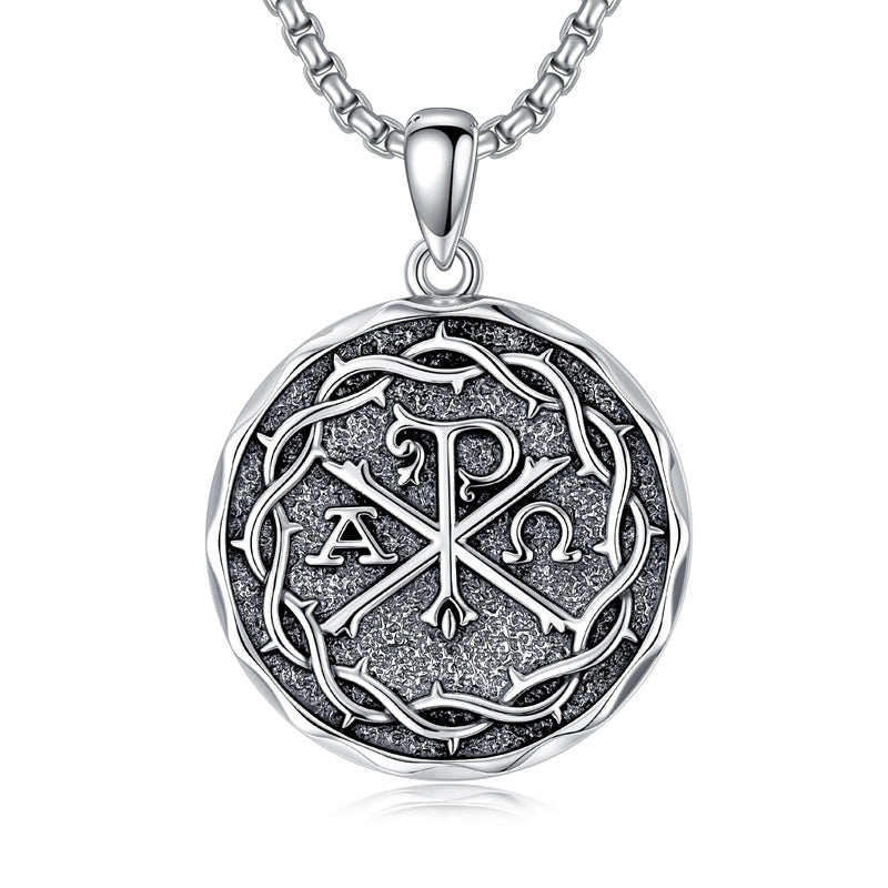 Sterling Silver Chi Rho Alpha Omega PX XP Symbol Pendant Religious  Necklace