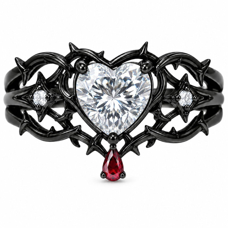 Sterling Silver 10K 14K 18K Gold Moissanite Gothic Black  Engagement Wedding Ring  for Women Halloween Gift