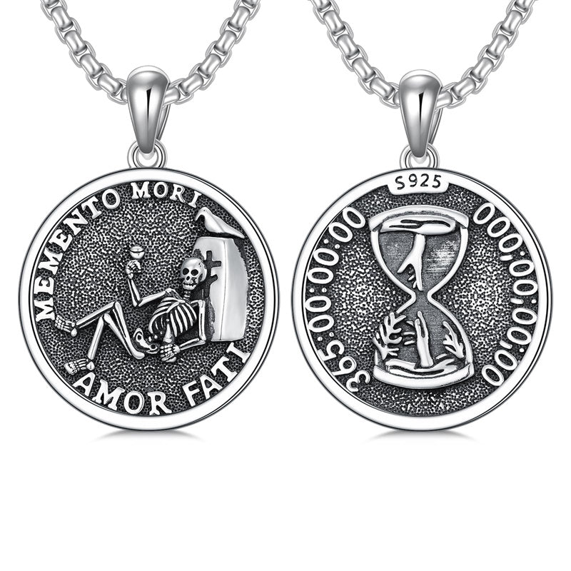 Sterling Silver Gothic Skull Memento Mori Pendant Necklace with Engrav ...