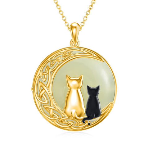14K Gold Plated Natural Jade Hummingbird Cat Dragonfly Butterfly Bee Pendant Necklace for Women