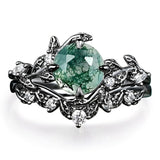 Sterling Silver 10K 14K 18K Gold 2CT Moss Agate Vine Leaf Women's Bridal Ring Sets for Wedding Engagement