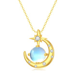 10K 14K 18K Yellow Gold Moonstone Moissanite Moon and Star Necklace Birthday Anniversary Jewelry Gift for Her