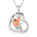 Sloth Necklace 925 Sterling Silver Heart Sloth Pendant Necklace Sloth Jewelry Gifts for Women