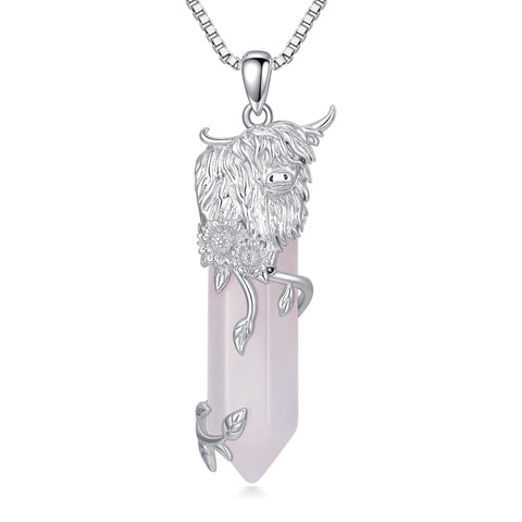 Sterling Silver Crystal Cow Highland Cow Pendant Necklace