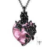Sterling Silver Heart Crystal Rose Urn Necklaces for Ashes for Women