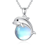 Sterling Silver Moonstone Fox Dolphin Axolotl Teddy Bear Hippo Raccoon Pendant Necklace for Women