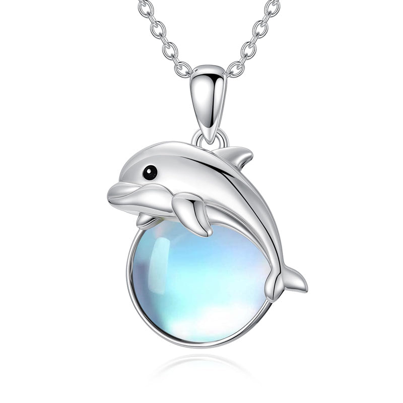 Sterling Silver Moonstone Fox Dolphin Axolotl Teddy Bear Hippo Raccoon Pendant Necklace for Women