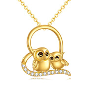 14K Solid Yellow Gold Owl Necklace for Women Cubic Zirconia Jewelry Gift for Girls Birthday Gifts