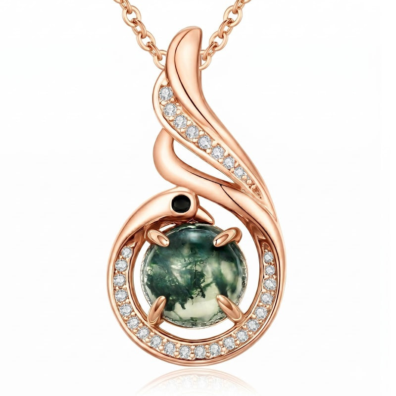 14K Gold Plated Moss Agate Pendant Necklace Boho Jewelry for Women