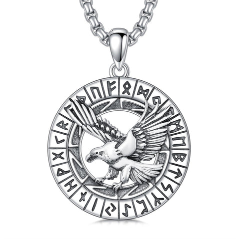 Sterling Silver Viking Dragon Eagle Wolf Animal Pendant Necklace for Men