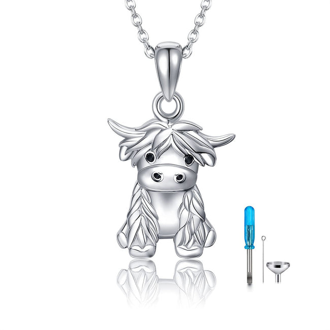Highland Cow Urn Necklace for Ash 925 Sterling Silver Highland Cow Cremation Jewelry for Ashes Memory Jewelry for Women