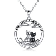 Sterling Silver Cat Pendant Necklace Engraved WithI Would Spend 9 Lives with You