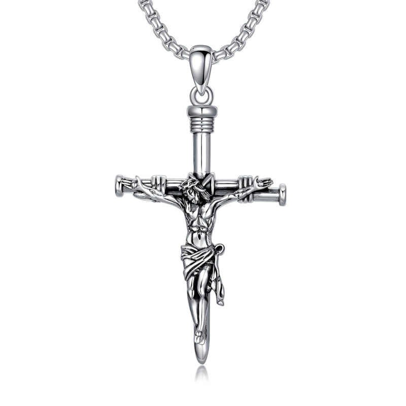 Sterling Silver Wooden Cross Pendant Necklace