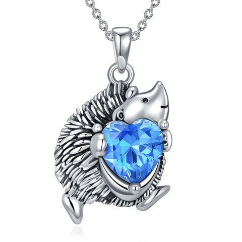 925 Sterling Silver Bunny/Hedgehog/Rabbit Necklace Cute Animal Heart CZ Pendant Inspirational Birthday Jewelry Gifts for Women Girls Animals Lover