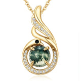14K Gold Plated Moss Agate Pendant Necklace Boho Jewelry for Women