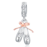 Sterling Silver Cubic Zirconia Ballet Shoe Charm  Beads for Bracelet Jewelry for Women