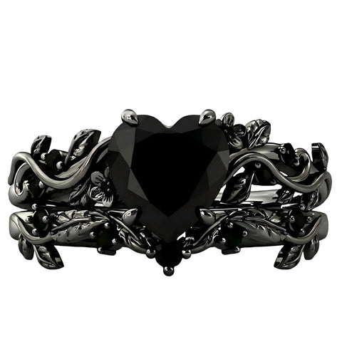 Sterling Silver 10K  14K  18K Gold 1CT-4CT Black Onyx Engagement Ring Gothic Wedding Promise Ring
