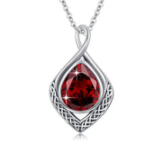 Sterling Silver Birthstone Teardrop Infinity Celtic Knot Pendant Necklace