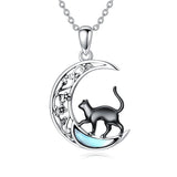 Sterling Silver Moonstone Wolf Cat Koala  Lion Moon Pendant Necklace