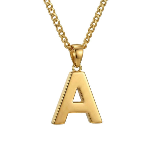 Initial Pendant Necklace 14K Gold Plated with Cuban Chain
