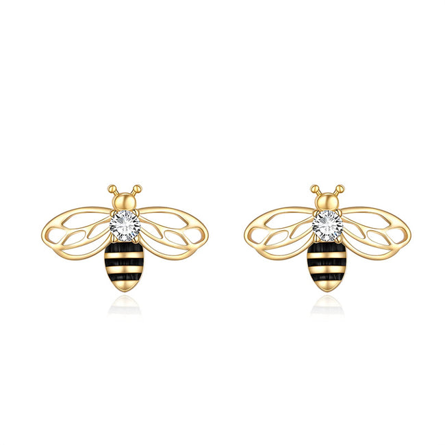 14K Yellow Gold Honey Bee Earrings for Women Fine Gold Pendant Gifts for Her