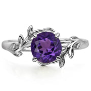 Round Shaped 7 MM Gemstone Ring Leaf Promise Ring 925 Sterling Silver Birthstone Ring for Women
