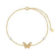 14k Solid Gold Butterfly Anklet For Women, Real Pearl Fine Jewelry Ankle Bracelet Gifts For Her