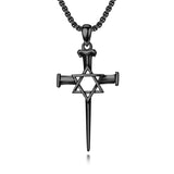 Sterling Silver Star Of David  Cross Pendant Necklace