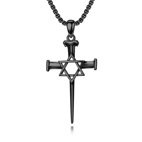 Sterling Silver Star Of David  Cross Pendant Necklace