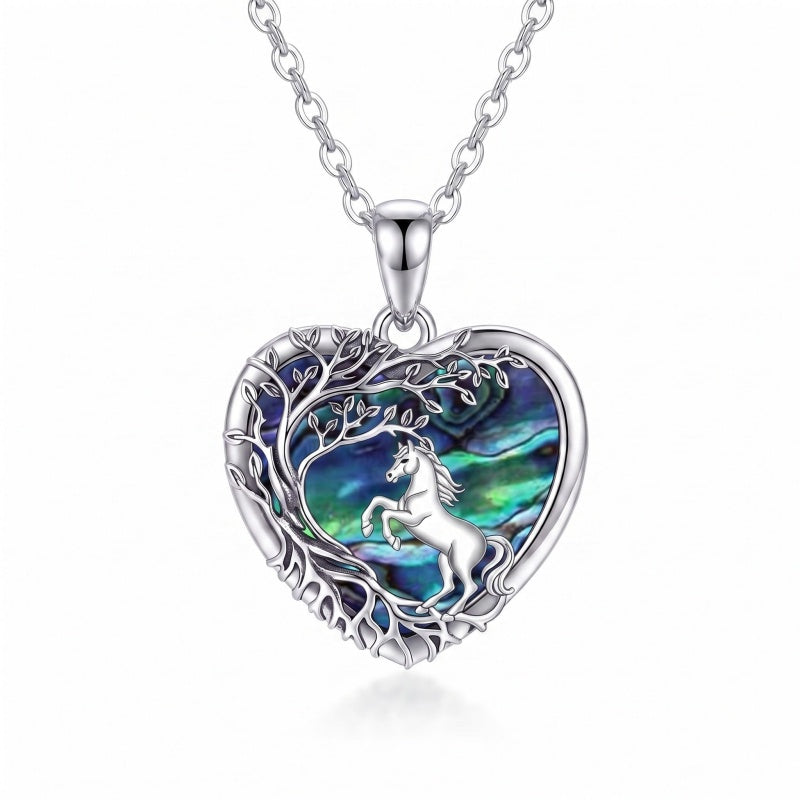 Sterling Silver Tree of Life Heart Shaped Horse Cat Dragonfly Butterfly Hummingbird Pendant Necklace