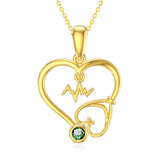 14K Gold  Birthstone Stethoscope Heart Pendant Necklace