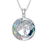 Sterling Silver Crystal Triple Moon Goddess Hamsa Hand Lotus Tree of Life Flower of Life Chakra Pendant Necklace