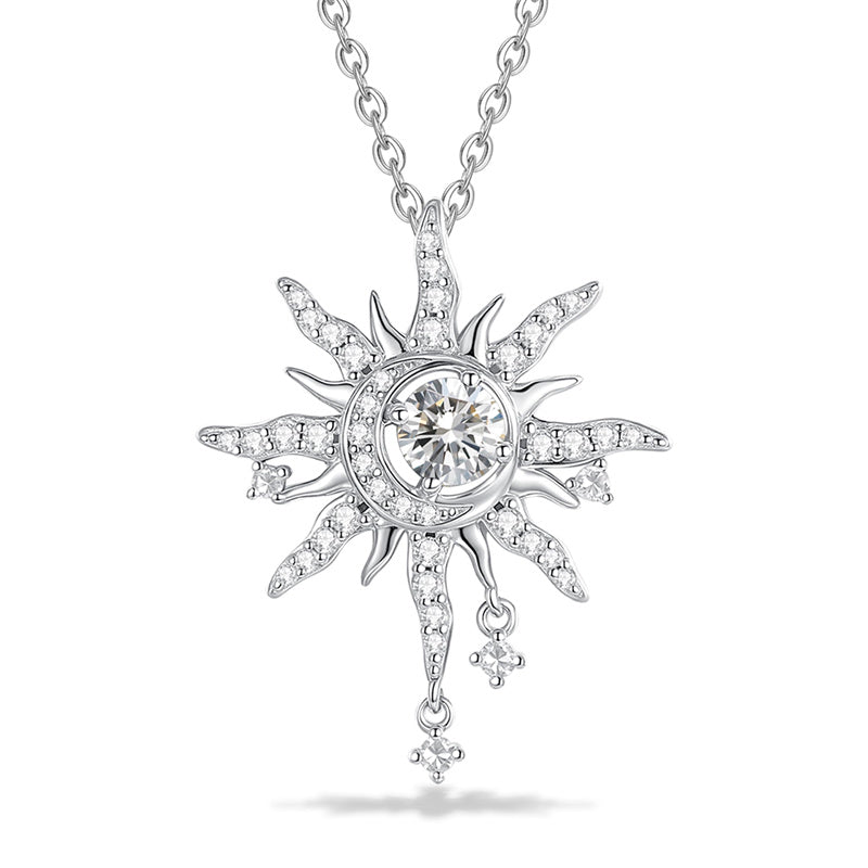 Sterling Silver Birthstone Sun Moon Pendant Necklace for Women
