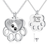 Sterling Silver Paw Print Urn Necklace for Ashes