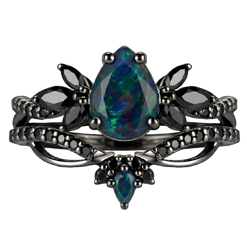 Sterling Silver 10K  14K  18K  Gold Personalized Engraved Black Opal Engagement Wedding Promise Ring for Her
