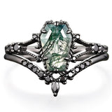 Sterling Silver 10K 14K 18K Gold 2CT Moss Agate Vine Leaf Women's Bridal Ring Sets for Wedding Engagement