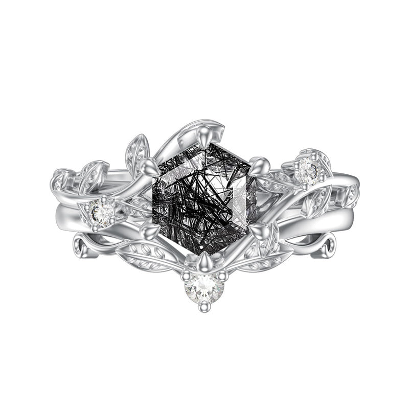 Sterling Silver Pear Oval Kite Heart Hexagon Emerald Coffin Cut Gemstone Engagement Promise Ring Set