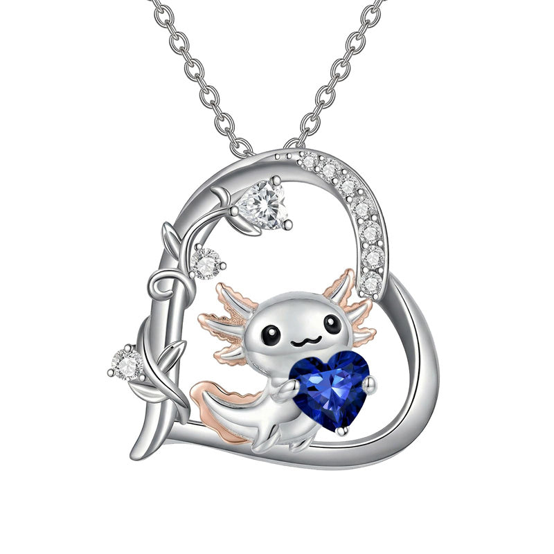 Sterling Silver Birthstone Axolotl Pendant Necklace Jewelry Gifts for Women