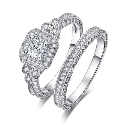 14K Gold Plated 2CT Cubic Zirconia  Halo Engagement Ring Wedding Band Bridal Sets for Women