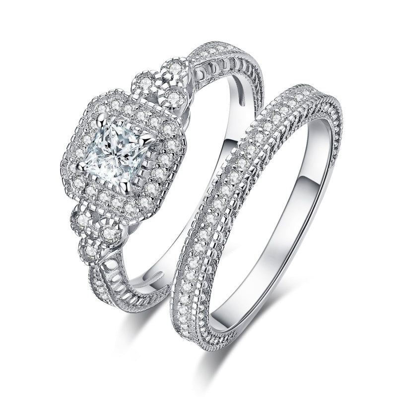 14K Gold Plated 2CT Cubic Zirconia  Halo Engagement Ring Wedding Band Bridal Sets for Women