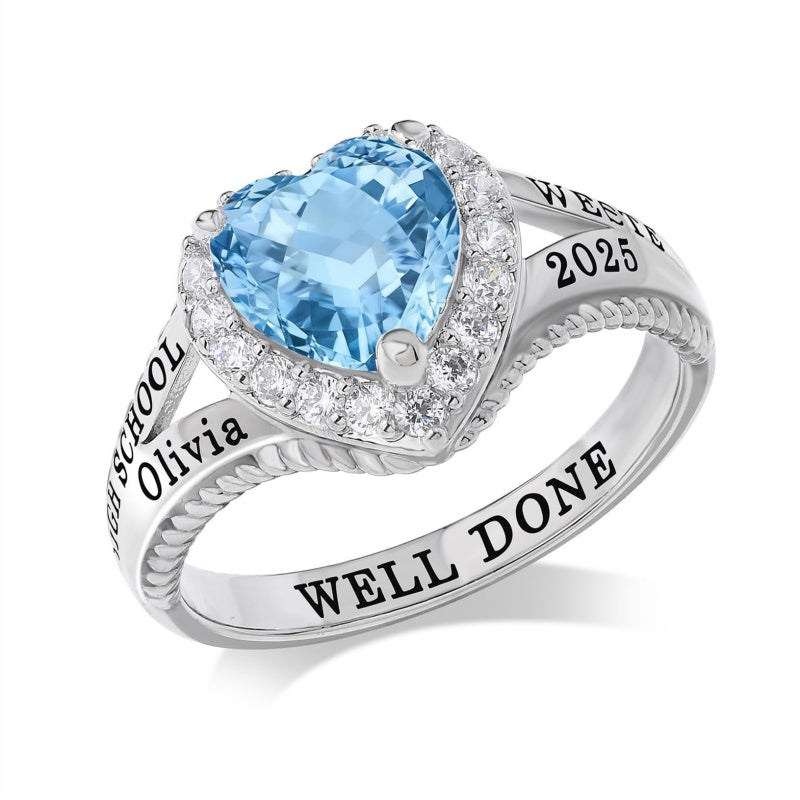Copper Sterling Silver Personalized Birthstone High School College Class Ring Graduation Memorial Rings Gifts for Her