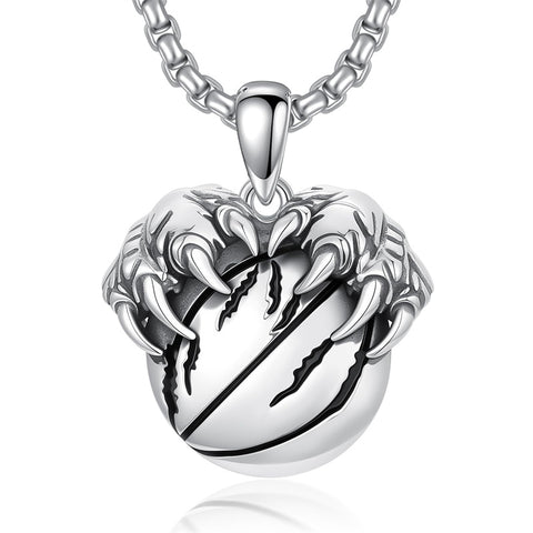 Sterling Silver Bear Claw Basketball Baseball Football Sports Pendant Necklace for Men
