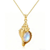 14K Gold Plated Moonstone Octopus Sea Turtle Conch Shell Starfish Seashell Ocean Necklace for Women