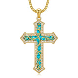 14K Gold Plated Turquoise  Abalone Shell Malachite Wood Filigree Cross Pendant Necklace